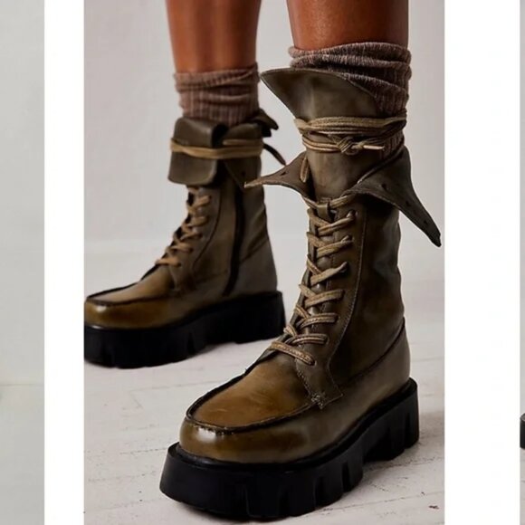 NWOT Free People Jones Lug Sole Lace Up Boots Leather Platform size 8 - Picture 1 of 11